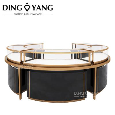 China Factory Supplier Of High End Jewelry Display Showcases Black Center Island Round Display Cases With Intelligent Lighting en venta