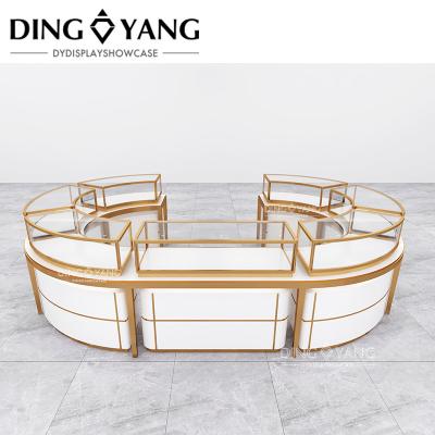 China Manufacturer Custom Made Luxury High End Large Oval Center Island Jewelry Showcases Glass Display Cabinets à venda