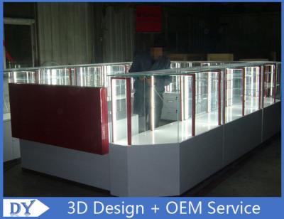 China Customize made white wooden tempered glass mobile kiosk for sale for sale