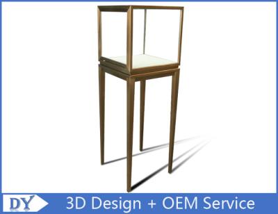 China Manufacturer oem top grade fully assemble  brush stainless steel glass pedestal display stand with lights for sale