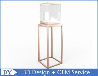 China OEM manufacturing high end stainless steel museum pedestal display case with led spot lights for sale