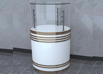 China Wooden White Custom Glass Display Cases Fashion Round Shape With LED Pole Lighting for sale