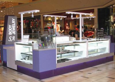 China Easy Install Jewelry Showcase Kiosk Attractive Purple Color Coating Wooden Material for sale