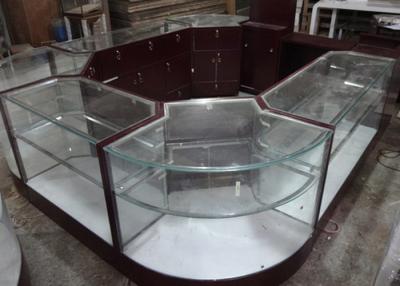 China Crystal Tempered Glass Jewelry Kiosk Furniture Full View Round Shape With Lights for sale