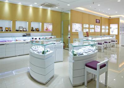 China Retail Shop Lighted Commercial Jewelry Wall Display Case High Glossy White Color for sale