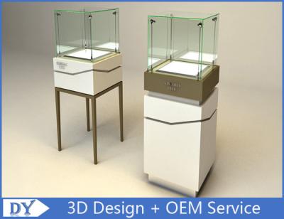 China Casco de visualización de joyas de vidrio de alto cuadrado con logotipo de luces / gabinetes de visualización de vidrio de tienda en venta