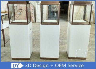 China Luxury Jewellery Shop Display Cabinets Square Matte White Stain Steel Frame for sale