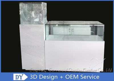 China Glossy White Square / Rectangle Custom Glass Display Cases With Shelf Inside for sale