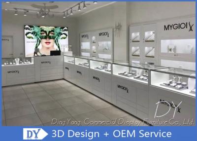 China Glossy Pure White Wooden Glass Store Jewelry Display Cases For Shopping Mall for sale