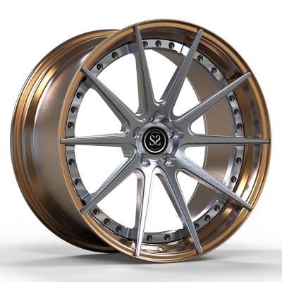 China Bronze Polished Lip 2 Piece Forged Wheels Brushed Gun Metal Spokes Discs For Audi S6 Custom Car for sale