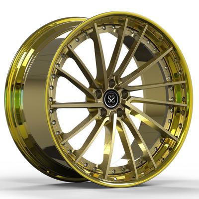 China Jaguar F-Type R Aftermarket 2 Piece Forged Wheels 22inch Customized Gold Polished for sale