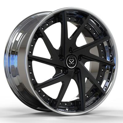 China Benz C63  5x112 Custom 2-PC Forged Alloy Rims Staggered 20 inches Polish Barrel and Gloss Black Disc for sale