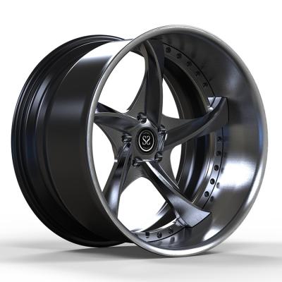 China Polish Lip And Black Disc Custom 2 Piece Forged Wheels Staggered 19 21 Inches for sale