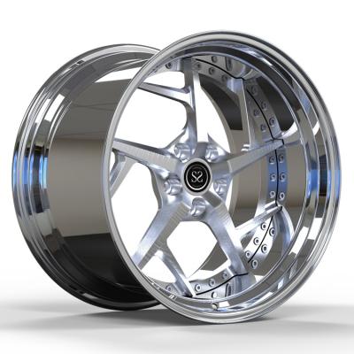 China Face Brushed Coating Spoke Chrome Wheels 2 Piece 18x7 19x12 Staggered Alloy Mustang Rims for sale