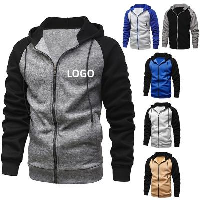 China Autumn and winter new coat color contrast zipper cardigan plus velvet hoodie men's large size casual hooded  men's for sale