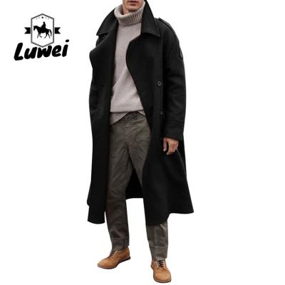 China Winter Outerwear Classictrench Breasted Plaid Utility Long Trench Coat Slim Fit Single Long Breasted Men Jacket for sale