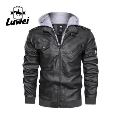 China Custom Sport Windbreaker Hooded Utility Water Proof Outwear Motorcycle Parka Pu Faux Leather Jacket for Male for sale