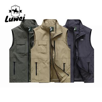 China Collar Casual Stand Collar Sleeveless Blank Wear Outdoor Utility Hunting Tricoteado Plus Size Colete Mens Gym Mesh Veste à venda