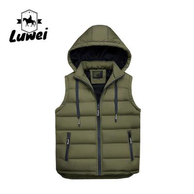 China Winter Black Polyester Cotton Thick Hooded Utility Slim Fit Sleeveless Man Cotton Quilted Waistcoat Vest for sale