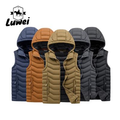 China Custom Embroidered Windbreaker Hooded Sleeveless Utility Coat Thickened Men's Gilet Quilted Waistcoat Vest for sale