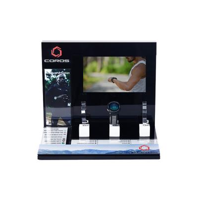 China Countertop LCD Player 3 Watch Stand Black Acrylic Watch Holder Stand for sale