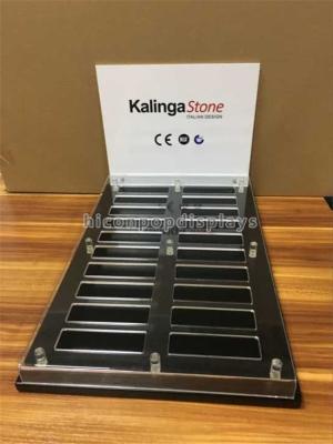 China Showroom Custom Stone Granite Tile Display Stands With Metal Base Acrylic Holder for sale