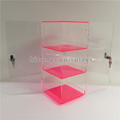 China Custom Red Rotating Acrylic Display Showcase With Lock 7 * 7 * 16 Inches for sale