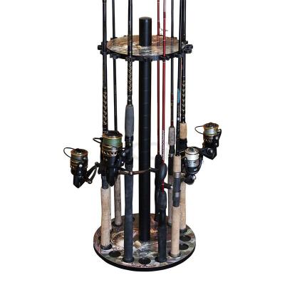 中国 Wooden Fishing Rod Display Rack Round Pole Holder Fishing Reel Rack 販売のため