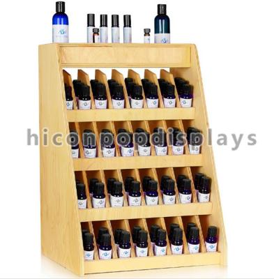 China Birch Wooden Display Racks Countertop 240 Bottle Essential Retail 4-Tier Display Rack for sale