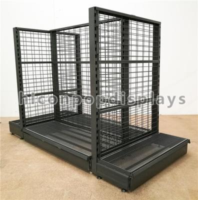 China Supermarket / Retail Gondola Shelving Black Heavy Duty Double Sided Display Stand for sale