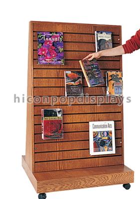 China 2 Way Function Slatwall Movable Magazine Display Stand Wooden Free Standing Display for sale