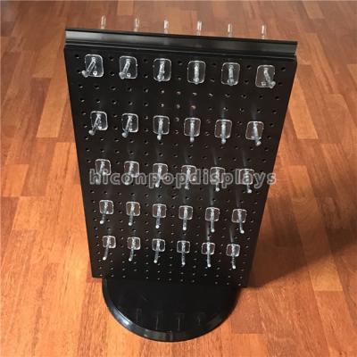 China Black Spinner Display Rack 2-Way Pegboard Table Top Display With Detachable Hooks for sale