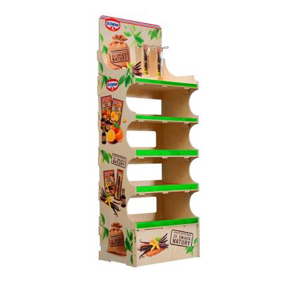 China 5-Tier Free-Standing Wooden Display Rack Custom Brand Graphic For Retail Shop Te koop