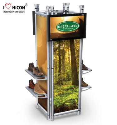 China Clothing Store Fixtures 4-way Footwear Shop Display Stand Metal Shoes Display for sale