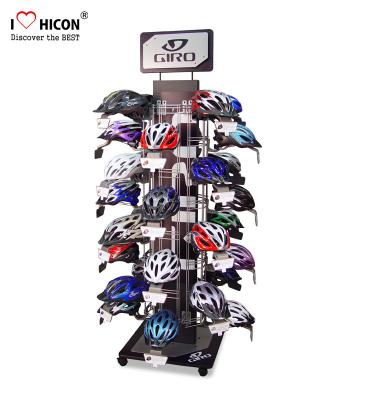 中国 買物客のフロア・ディスプレイの立場のヘルメットの陳列だなの注文のオートバイのヘルメットの立場の金属を引き付けて下さい 販売のため
