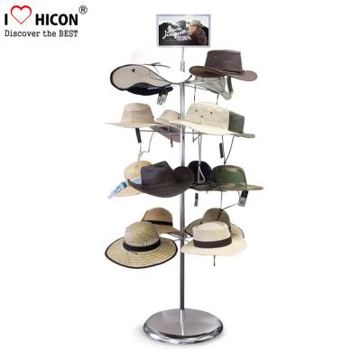 China Free Standing Metal Hat Display Stand 7-Layer Rotating Cap Rack For Retail Store for sale