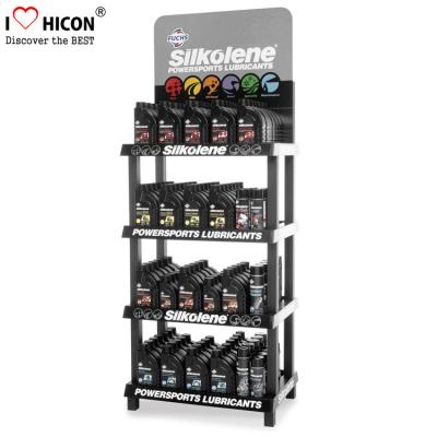 China 4-Layer Engine Oil Metal Display Racks Automotive Products Motor Oil Display Shelf for sale