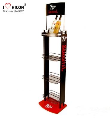 China Liquor Shop Metal Wine Display Stand / Shelves Freestanding With Advertising Signage for sale
