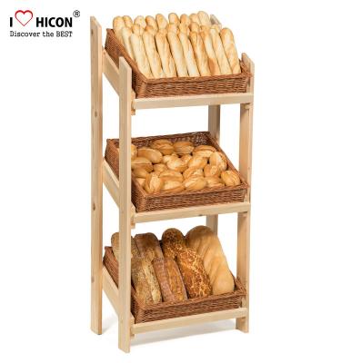 China Retail Floor Standing Wooden Bread Display Stand For Bakery Store / Food Shops for sale