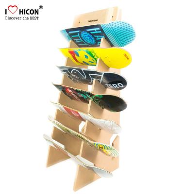 China Custom Logo Wooden Display Racks Floor Skateboard Rack Display For Retail Store for sale