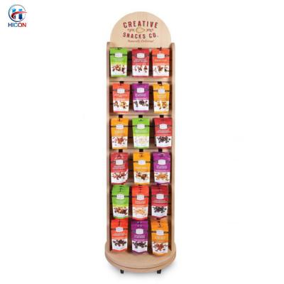 China Wooden Display Racks Rotating Snack Area Sweet Shop Display Stands for sale
