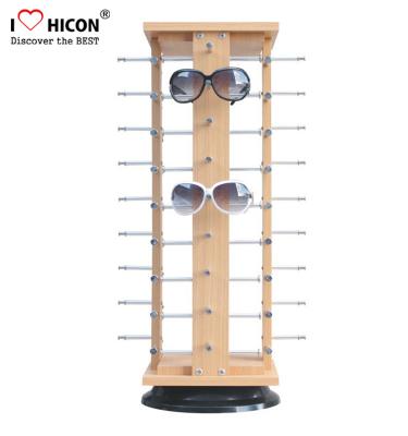 China Veneering Wood Metal Rod Rotating Sunglasses Display Stand For 30 Pairs Eyewear for sale