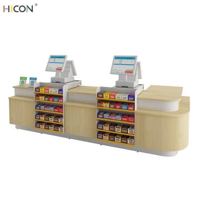China Premium Floor Brown Wood Store Shopping Checkout Counter for sale