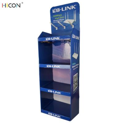 China 4-Layer Blue Custom Cardboard Retail Display Stands with Hooks for sale