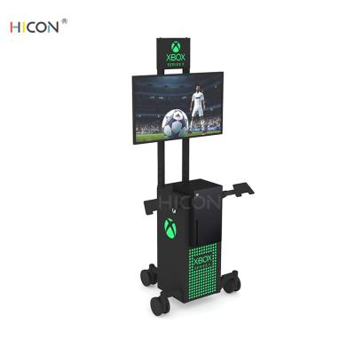 China Floor Black Metal Game Console Display Stand with Luminous Logo for sale