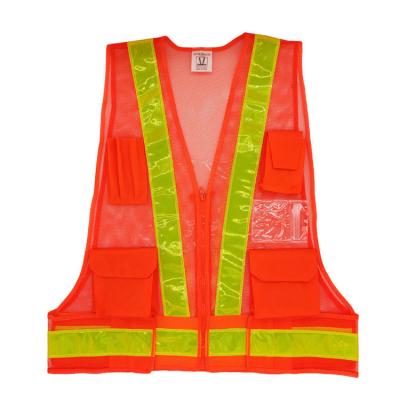 China Orange Reflective Safety Vests Construction High Visibility Vest Zipper Closure for sale