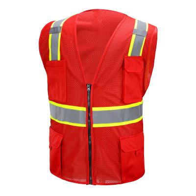 China Red Custom High Vis Vest Polyester Hi Vis Security Vest for sale