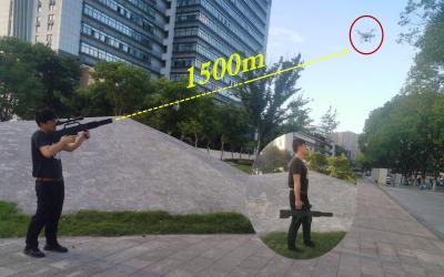 China Bloqueador de drone portátil GPS com distância de bloqueio de 1,5 km à venda