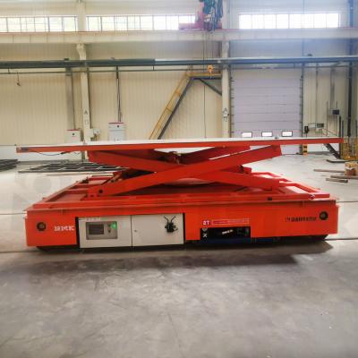 China Scissor Lifting Materials Rail Transfer Cart 2 Tons Battery Operated Transfer Trolley for sale