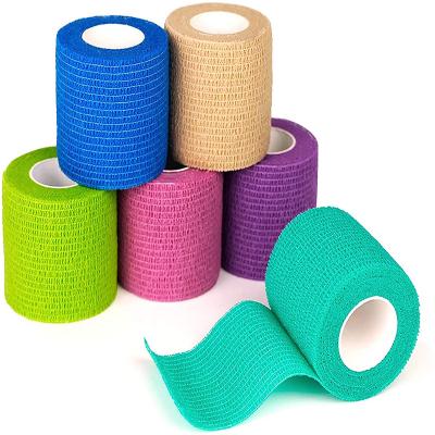 China 25mm 50mm First Aid Self Adhesive Sports Tape Wrist Ankle Colored Self Adhesive Bandage Roll for sale